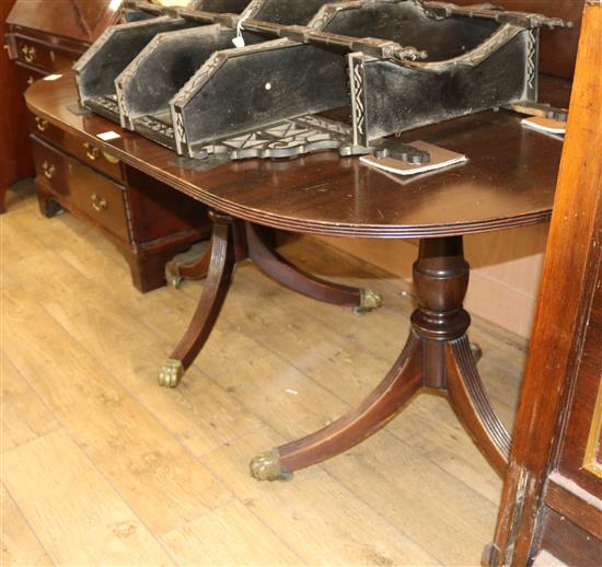 A mahogany twin pillar table, with one leaf, W.160cm